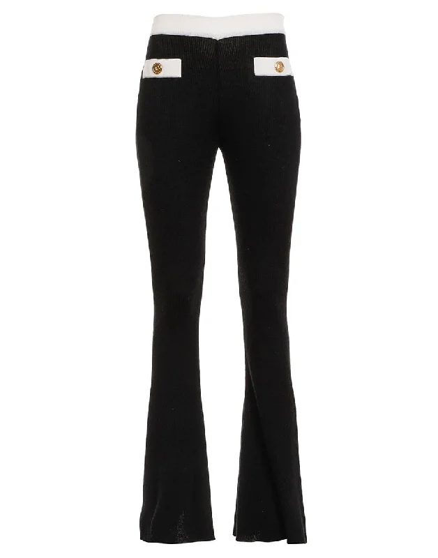 Black and White Stretch Ribbed Bootcut Pant