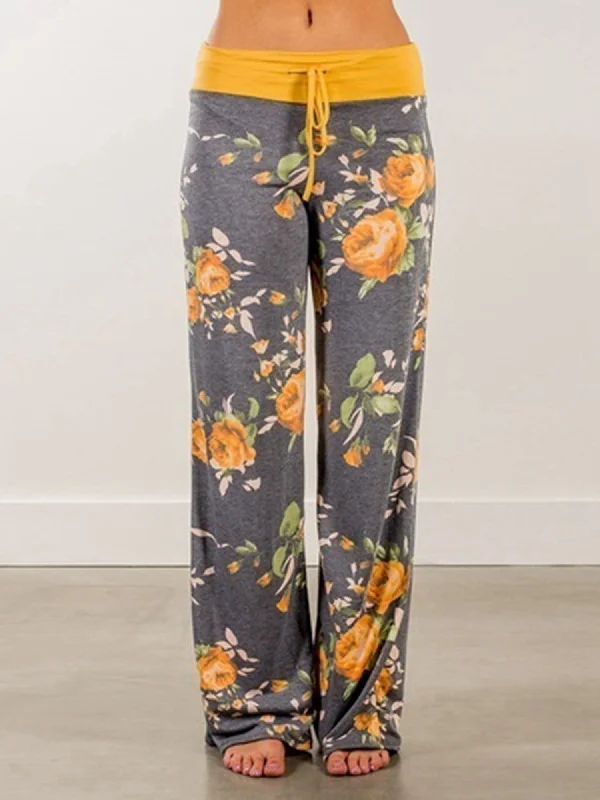 Floral Print Drawstring High Waist Wide Leg Casual Every Day Pants