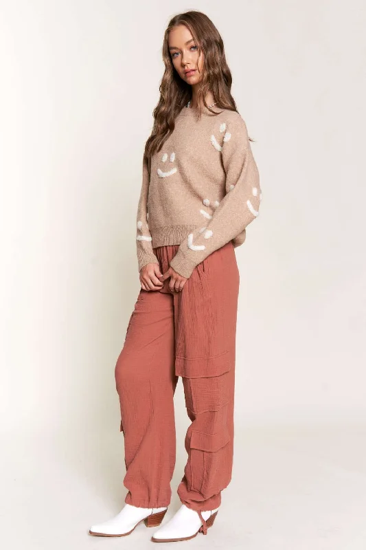 TERRACOTTA LINEN WIDE LEG CARGO PANTS P9334