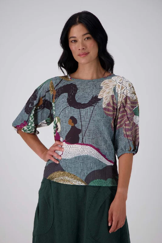 Festival Blouse Green in Seersucker Elegant Peplum Blouse