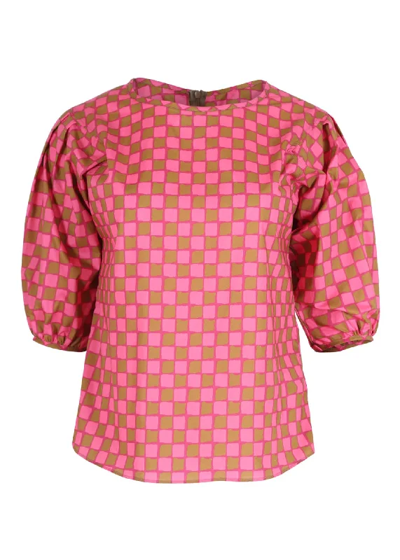 Harlequin Blouse Pink in Cotton Asymmetric Hem Blouse
