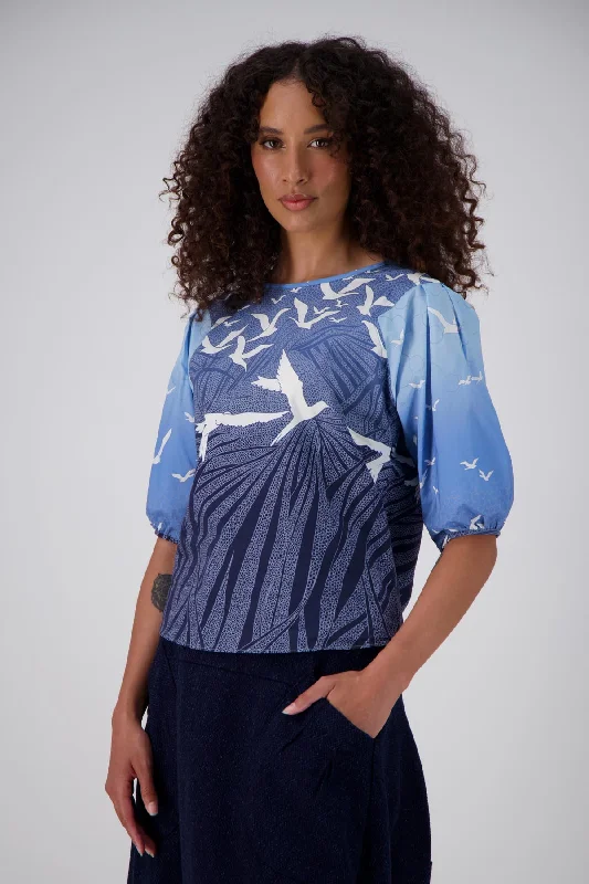 Homebound Blouse Blue in Cotton Backless Summer Blouse