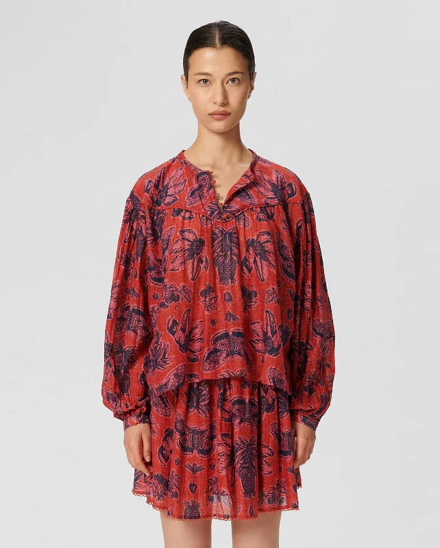 IRIS BLOUSE / CRAFTY FLOWER RED Stylish Wrap Blouse