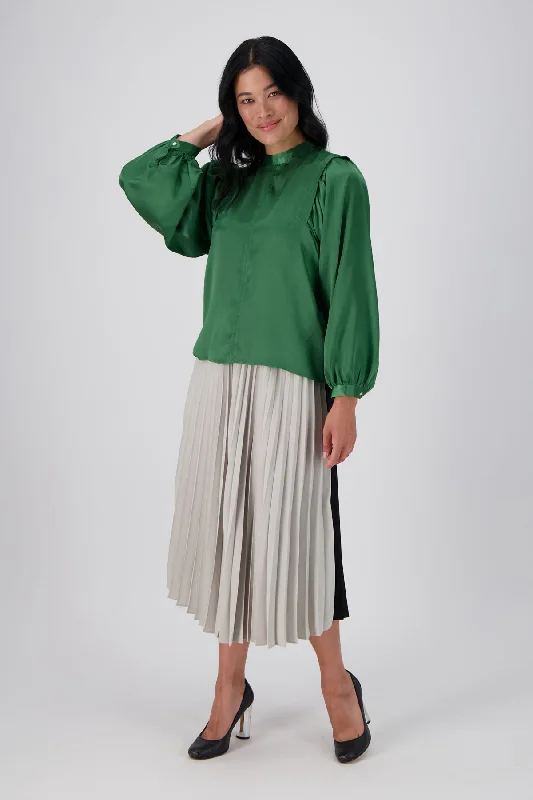 Moonshine Blouse Green in Satin Viscose Satin Bow Blouse