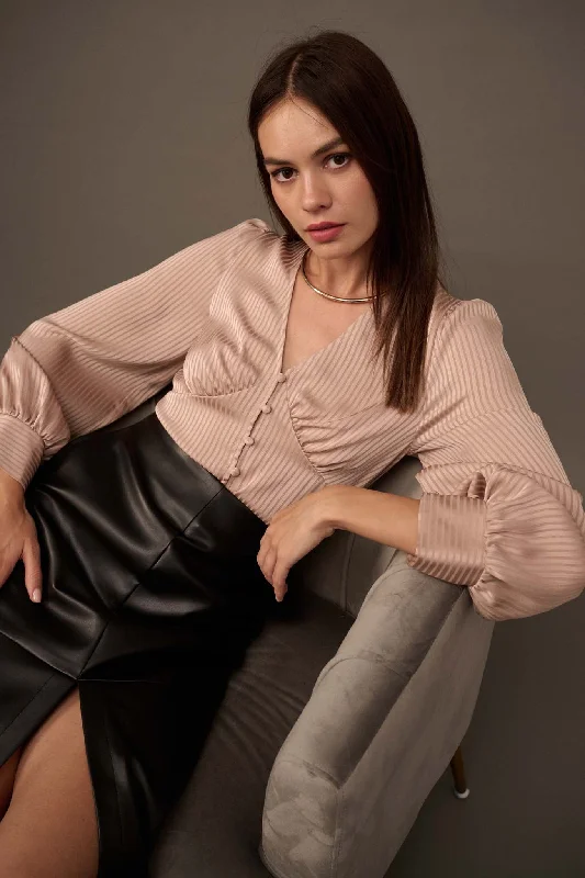 Raison d'Être Satin-Stripe Buttoned Blouse Loose Oversized Blouse