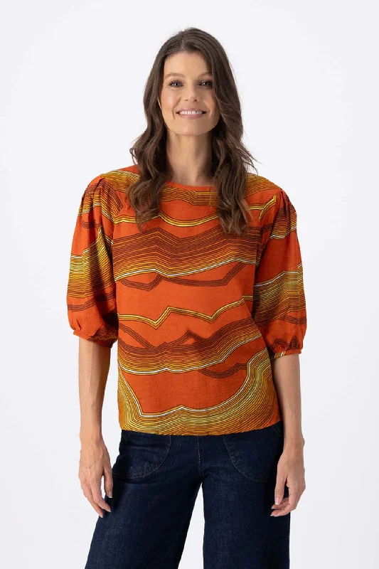 Aurora Blouse Orange in Seersucker Peter Pan Collar Blouse