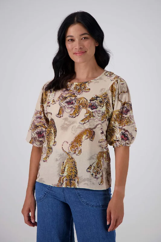 99 Tigers Blouse Ecru in Seersucker Elegant Peplum Blouse