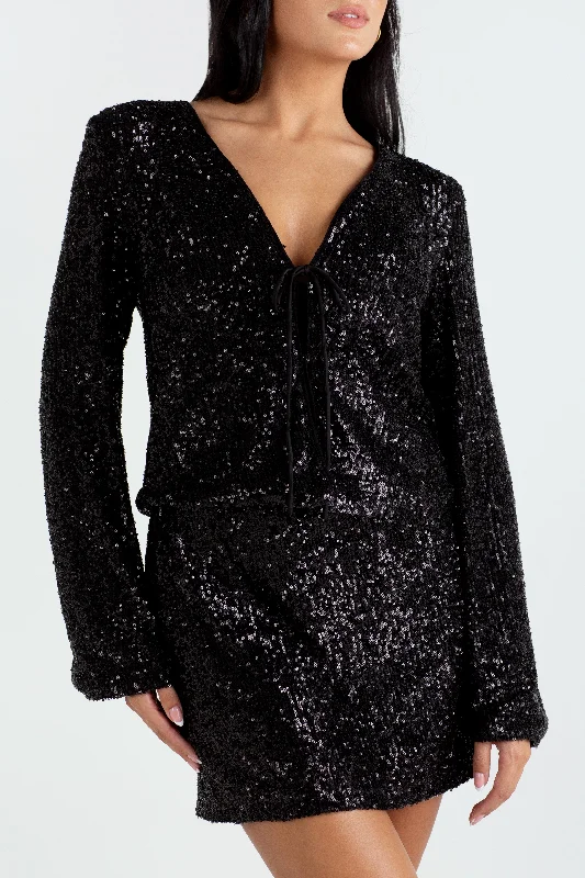 "The Lucy" - Sequin Blouse (Black) Sheer Mesh Blouse