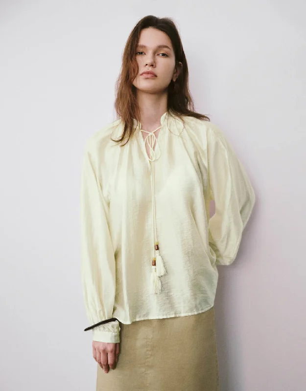 Tie Front Raglan Sleeve Blouse Peter Pan Collar Blouse