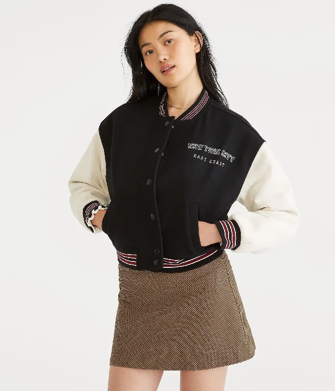 Aeropostale New York City Varsity Bomber Jacket Terry Blend Velvet Blend Canvas Blend Aeropostale New York City Varsity Bomber Jacket Terry Blend Velvet Blend Canvas Blend