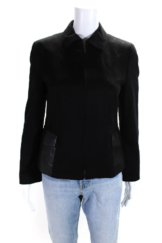 Akris Punto Womens Wool Patchwork Zipped Long Sleeve Jacket Black Machine Wash Dry Clean Hand Wash Akris Punto Womens Wool Patchwork Zipped Long Sleeve Jacket Black Machine Wash Dry Clean Hand Wash