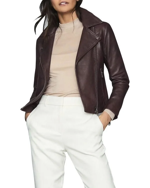 Big Sky Jenny Hoyt Maroon Biker Real Leather Jacket Layered Multi-layer Single Layer Big Sky Jenny Hoyt Maroon Biker Real Leather Jacket Layered Multi-layer Single Layer