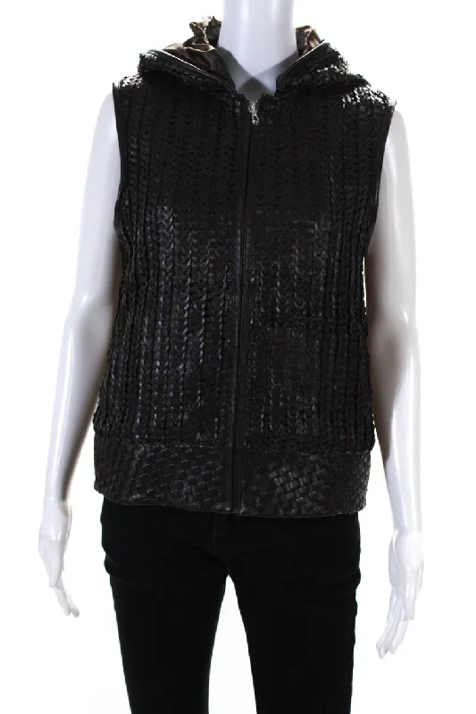 Blue Ice Womens Leather Woven Textured Sleeveless Hooded Jacket Brown Anti-Shrink Durable Soft Blue Ice Womens Leather Woven Textured Sleeveless Hooded Jacket Brown Anti-Shrink Durable Soft
