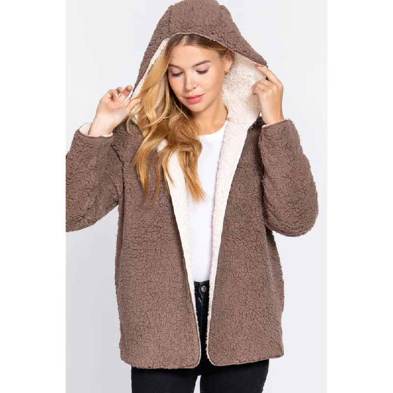 Hoodie Faux Fur Reversible Jacket Satin Fabric Silk Fabric Chiffon Fabric