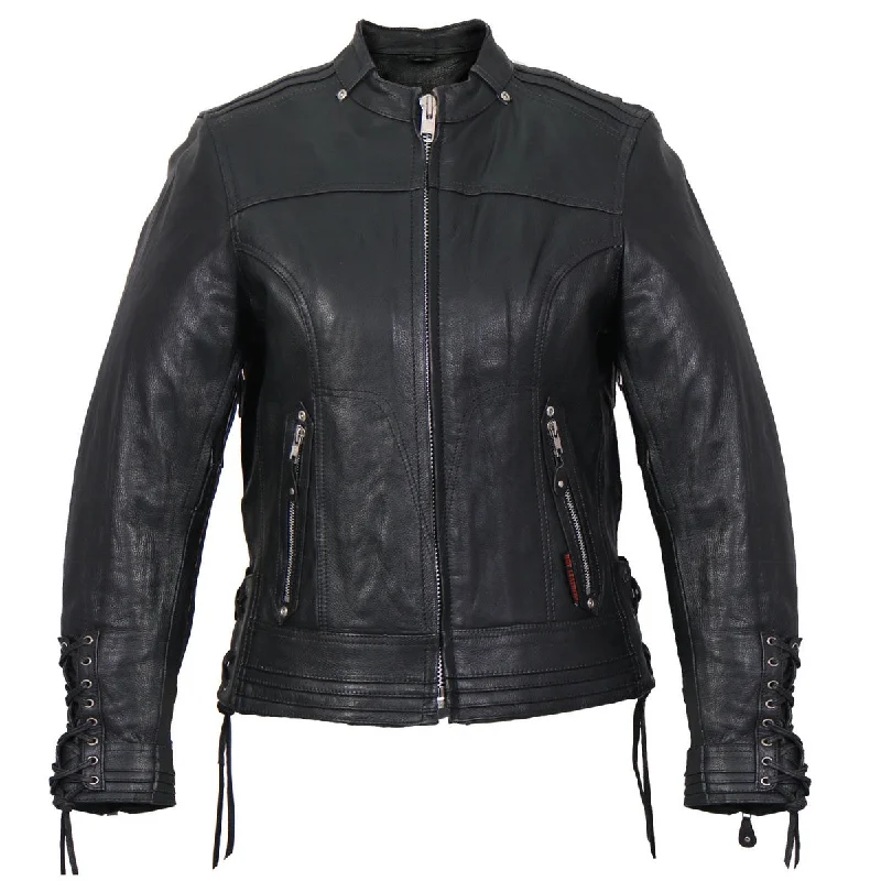 Hot Leathers JKL1025 Ladies Lace Up Sleeves Leather Jacket Houndstooth Herringbone Solid Hot Leathers JKL1025 Ladies Lace Up Sleeves Leather Jacket Houndstooth Herringbone Solid