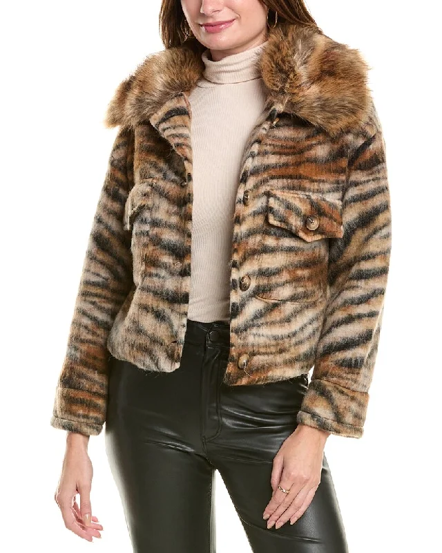 La Fiorentina Animal Print Wool Jacket Mesh Canvas Denim