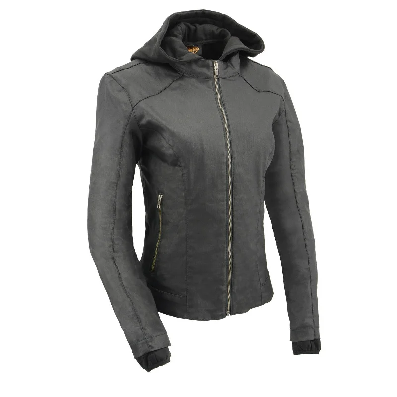 Milwaukee Leather MPL2745 Women's Black Zipper Front Jacket with Full Hooded Caped Shawl Collar Milwaukee Leather MPL2745 Women's Black Zipper Front Jacket with Full Hooded Caped Shawl Collar