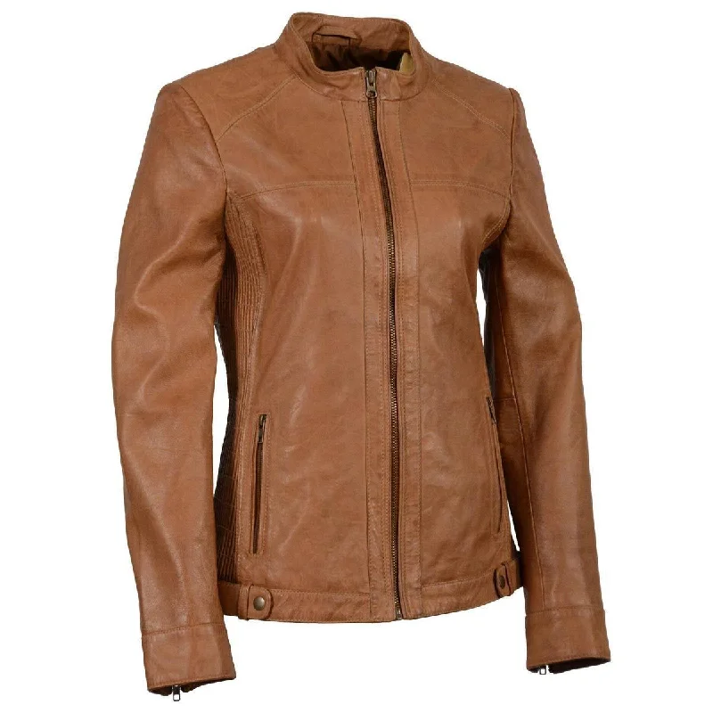 Milwaukee Leather SFL2855 Women's Saddle Zip Front Leather Jacket with Thin T-Shirt Open Front Quick Dry Milwaukee Leather SFL2855 Women's Saddle Zip Front Leather Jacket with Thin T-Shirt Open Front Quick Dry