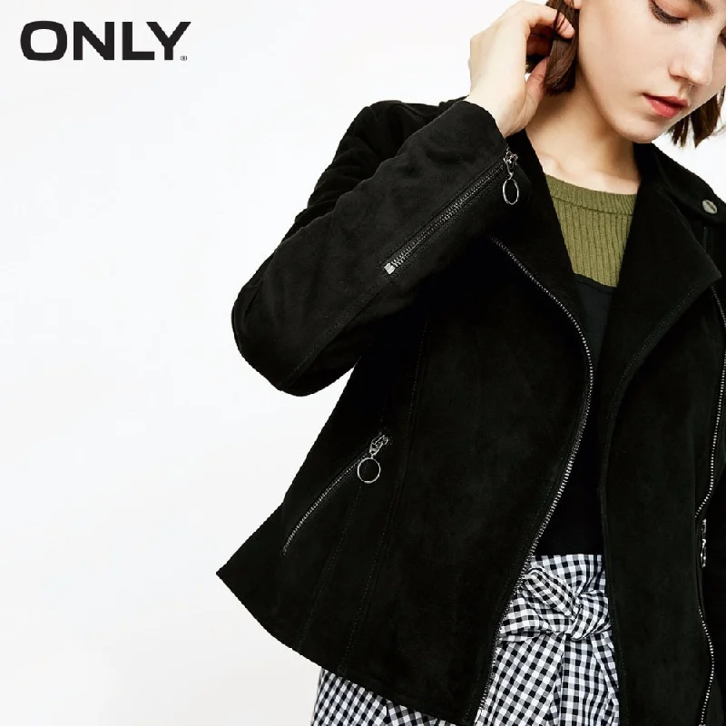 ONLY Women's Suede Slim Fit Zipped Cuffs Short Jacket |118310501 Seamless Knitted Crochet ONLY Women's Suede Slim Fit Zipped Cuffs Short Jacket |118310501 Seamless Knitted Crochet