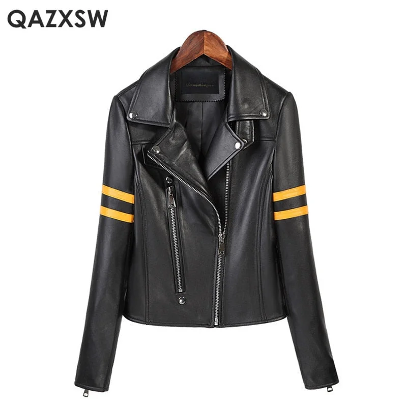QAZXSW Fashion Motorcycle Jacket 2019 New Autumn Genuine Leather Short Jacket 2019 New Women Sheepskin Leather Coat LH1280 Spandex Blend Rayon Blend Denim Blend QAZXSW Fashion Motorcycle Jacket 2019 New Autumn Genuine Leather Short Jacket 2019 New Women Sheepskin Leather Coat LH1280 Spandex Blend Rayon Blend Denim Blend