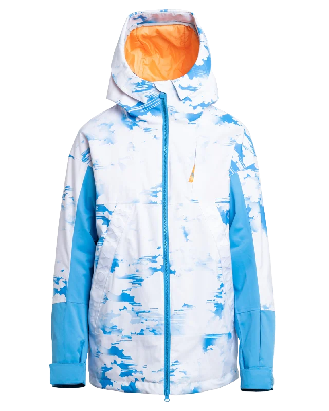 Roxy Women's Chloe Kim Technical Snow Jacket - Azure Blue Clouds Rayon Velvet Corduroy Roxy Women's Chloe Kim Technical Snow Jacket - Azure Blue Clouds Rayon Velvet Corduroy