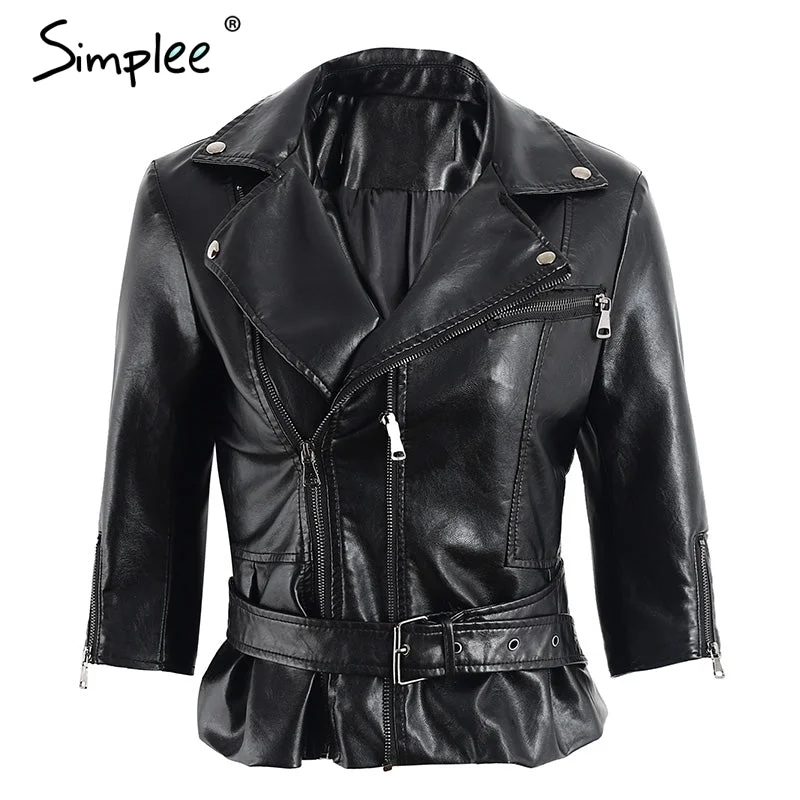 Simplee Zipper black PU faux leather coat jacket women Fashion basic jacket women outwear coat Pocket 2017 winter moto jacket Solid Color Striped Floral Simplee Zipper black PU faux leather coat jacket women Fashion basic jacket women outwear coat Pocket 2017 winter moto jacket Solid Color Striped Floral