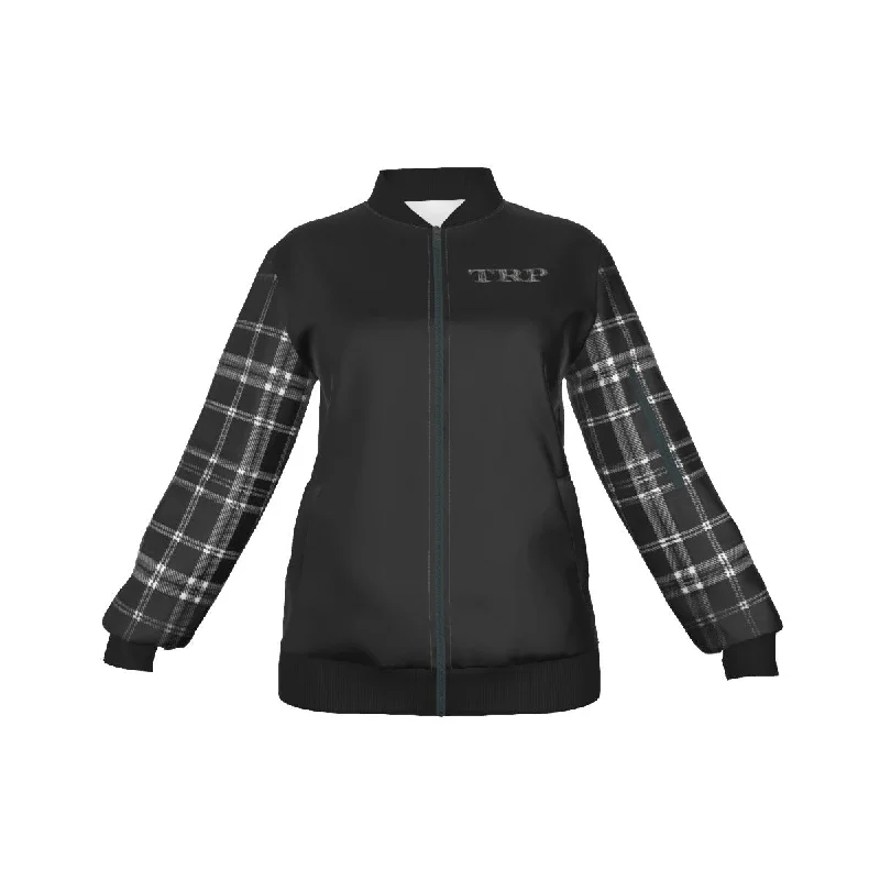 TRP Twisted Patterns 06: Digital Plaid 01-06B Ladies Designer Bomber Jacket Chenille Blend Fleece Blend Nylon Blend TRP Twisted Patterns 06: Digital Plaid 01-06B Ladies Designer Bomber Jacket Chenille Blend Fleece Blend Nylon Blend
