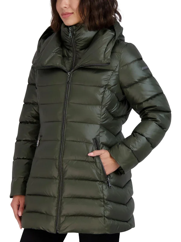 Womens Quilted Hooded Puffer Jacket Chenille Fabric Brocade Fabric Lace Fabric
