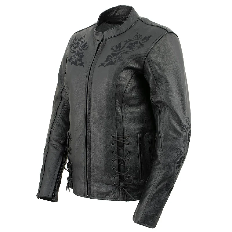 Xelement XS2030 Women's 'Gemma' Solid Black Leather Embroidered Jacket Anti-Pilling Machine Wash Handmade Xelement XS2030 Women's 'Gemma' Solid Black Leather Embroidered Jacket Anti-Pilling Machine Wash Handmade