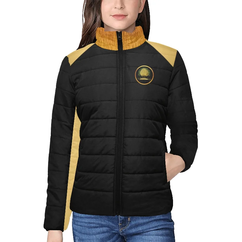 Yahuah-Tree of Life 03-01 Ladies Designer Stand Collar Puffer Jacket Striped Floral Plaid Yahuah-Tree of Life 03-01 Ladies Designer Stand Collar Puffer Jacket Striped Floral Plaid