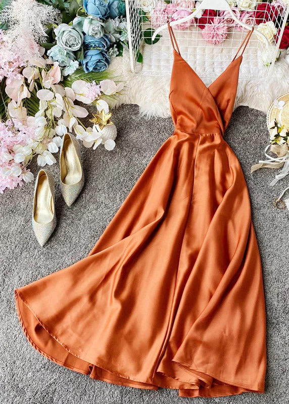 Chic Orange V Neck Patchwork Silk Slip Maxi Dress Summer Comfortable Pleated Maxi Dress Chic Orange V Neck Patchwork Silk Slip Maxi Dress Summer Comfortable Pleated Maxi Dress