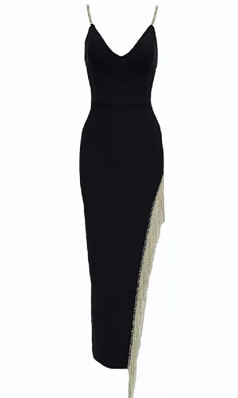 Forever In My Mind <br><span>Black Sleeveless Rhinestone Strap Crystal Fringe V Neck Cut Out Side Bodycon Bandage Maxi Dress</span> Cozy Open-Back Maxi Dress Forever In My Mind <br><span>Black Sleeveless Rhinestone Strap Crystal Fringe V Neck Cut Out Side Bodycon Bandage Maxi Dress</span> Cozy Open-Back Maxi Dress