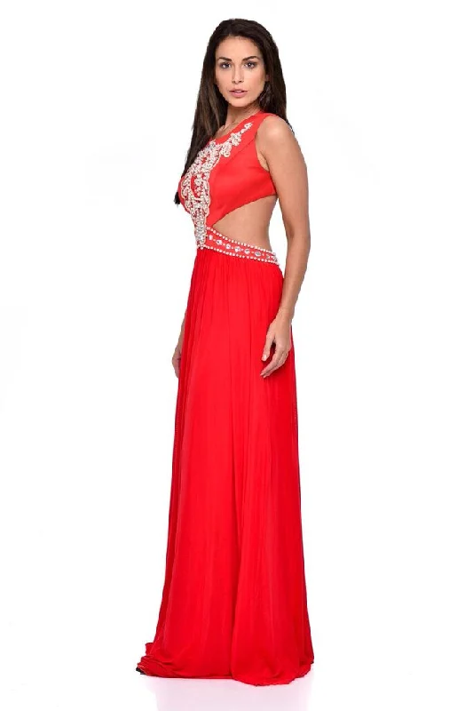 Laila Red Cut-Out Waist Pearl Encrusted Grecian Goddess Maxi Dress Comfortable Satin Maxi Dress Laila Red Cut-Out Waist Pearl Encrusted Grecian Goddess Maxi Dress Comfortable Satin Maxi Dress