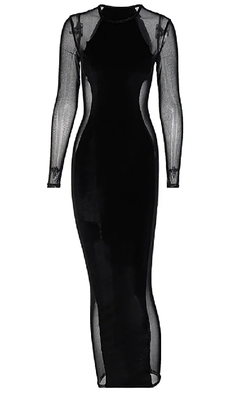 Let's Get Busy<br><span> Black Sheer Mesh Long Sleeve Round Neck Bodycon Maxi Dress</span> Fashionable Halter Neck Maxi Dress Let's Get Busy<br><span> Black Sheer Mesh Long Sleeve Round Neck Bodycon Maxi Dress</span> Fashionable Halter Neck Maxi Dress