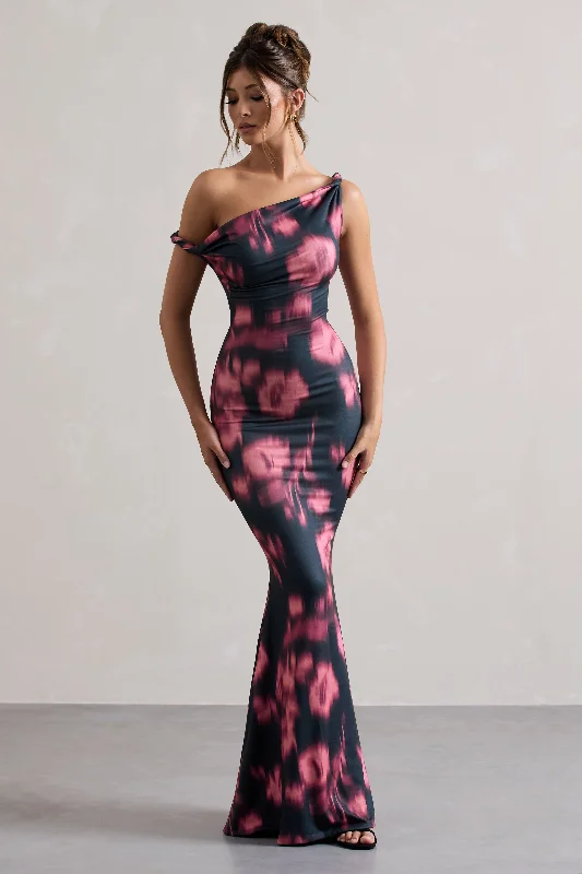 Lita | Pink Abstract Print Twisted Asymmetric Maxi Dress Comfortable Pleated Maxi Dress Lita | Pink Abstract Print Twisted Asymmetric Maxi Dress Comfortable Pleated Maxi Dress