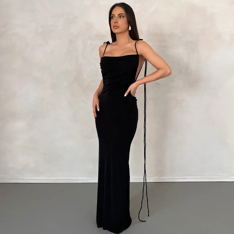 Tie Shoulder Cowl Neck Ruched Trim Sheer Maxi Dress - Black Trendy Button Front Maxi Dress Tie Shoulder Cowl Neck Ruched Trim Sheer Maxi Dress - Black Trendy Button Front Maxi Dress