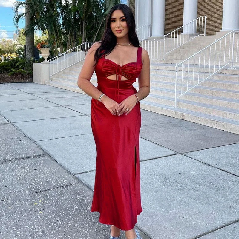 Cut Out Lace Up Open Back Sleeveless Maxi Dress - Red Comfortable Ruffle Hem Maxi Dress Cut Out Lace Up Open Back Sleeveless Maxi Dress - Red Comfortable Ruffle Hem Maxi Dress