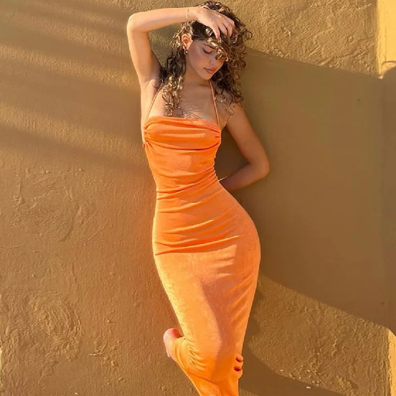 Pretty Cowl Neck Strappy Draped Maxi Dress - Bright Orange Fashionable Asymmetrical Maxi Dress Pretty Cowl Neck Strappy Draped Maxi Dress - Bright Orange Fashionable Asymmetrical Maxi Dress