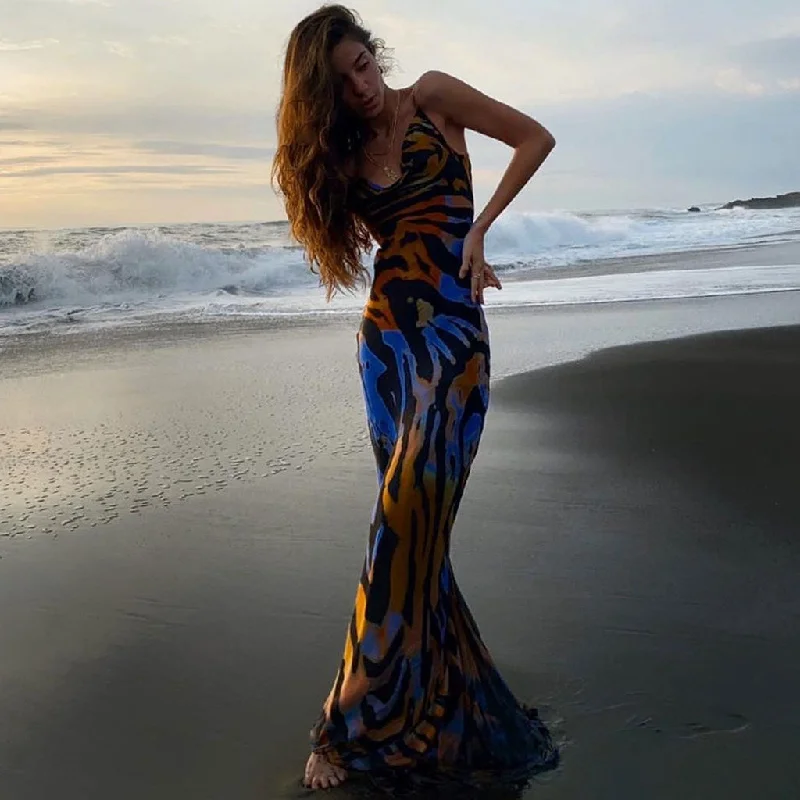 Vintage Style Striped Printed Cowl Neck Slip Maxi Dress - Black Comfortable Satin Maxi Dress Vintage Style Striped Printed Cowl Neck Slip Maxi Dress - Black Comfortable Satin Maxi Dress