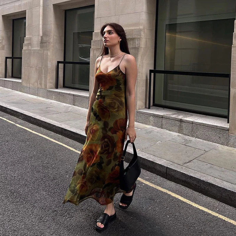 Vintage Floral Print Chiffon V Neck Slip A-line Maxi Dress - Green Fashionable Chiffon Tiered Maxi Dress Vintage Floral Print Chiffon V Neck Slip A-line Maxi Dress - Green Fashionable Chiffon Tiered Maxi Dress