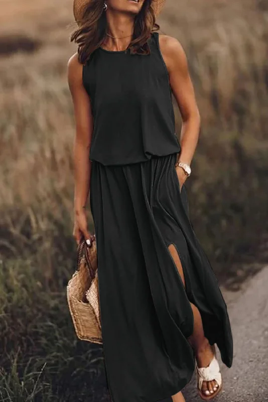 KaleaBoutique Solid Sleeveless Tunic Maxi Dress with Split Chic Off-Shoulder Maxi Dress KaleaBoutique Solid Sleeveless Tunic Maxi Dress with Split Chic Off-Shoulder Maxi Dress