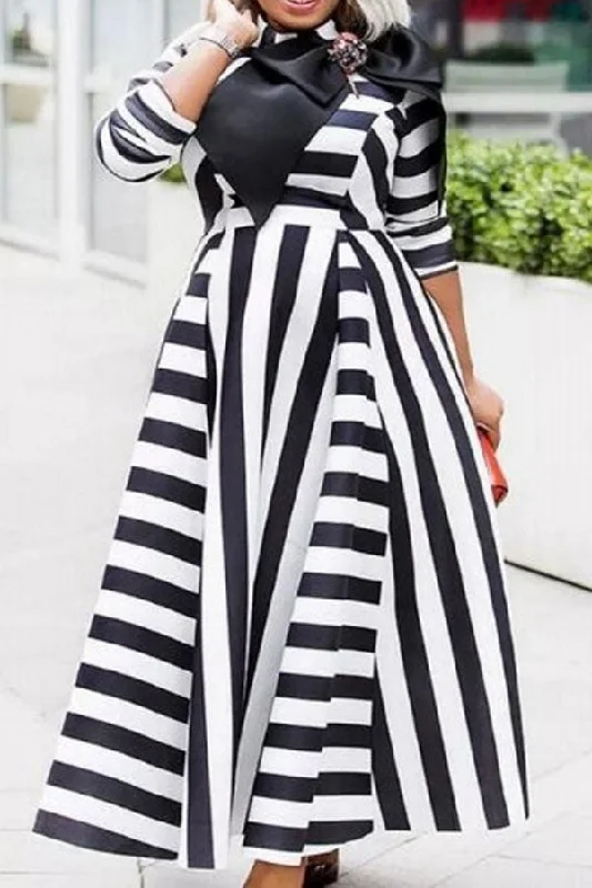 Striped Classic Bowknot Maxi Dress Elegant Maxi Dress with Slit