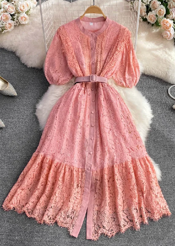 Unique Pink O-Neck Sashes Button A Line Maxi Dress Short Sleeve Fashionable Faux Wrap Maxi Dress Unique Pink O-Neck Sashes Button A Line Maxi Dress Short Sleeve Fashionable Faux Wrap Maxi Dress