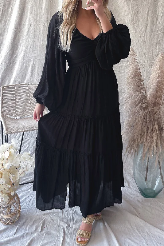 KaleaBoutique V Neck Bowknot Cutout Frill Tiered Maxi Dress Cozy Open-Back Maxi Dress KaleaBoutique V Neck Bowknot Cutout Frill Tiered Maxi Dress Cozy Open-Back Maxi Dress