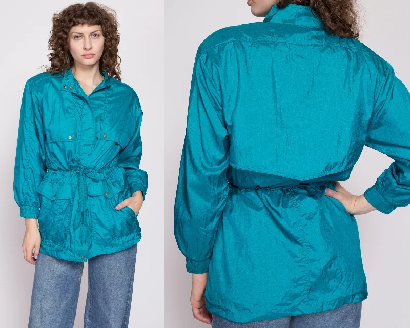 80s Blue Drawstring Waist Windbreaker Jacket - Petite Small to Medium Wool Fabric Cashmere Fabric Tweed Fabric 80s Blue Drawstring Waist Windbreaker Jacket - Petite Small to Medium Wool Fabric Cashmere Fabric Tweed Fabric