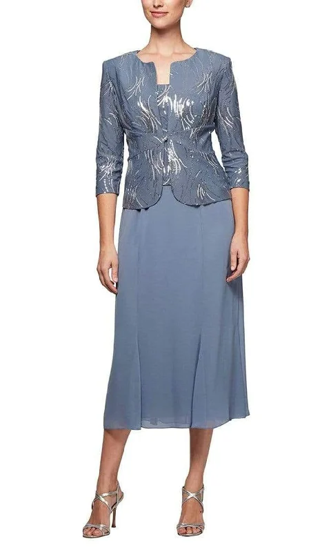 Alex Evenings - 1962675 Firework Motif Jacket Tea Length Dress Zippered Front Buttoned Front Snap Front Alex Evenings - 1962675 Firework Motif Jacket Tea Length Dress Zippered Front Buttoned Front Snap Front