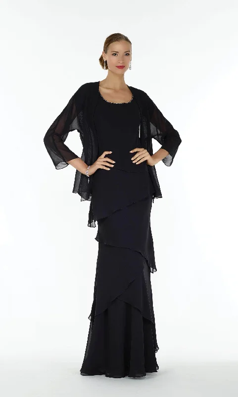 Alyce Paris - 29292 Layered Chiffon Dress with Long Sleeved Jacket Satin Fabric Silk Fabric Chiffon Fabric Alyce Paris - 29292 Layered Chiffon Dress with Long Sleeved Jacket Satin Fabric Silk Fabric Chiffon Fabric