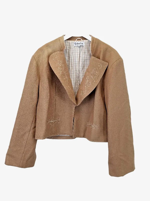 Bohemian Traders Camel Embroidered Cropped Jacket Size 24 Zip Front Button Front Snap Front Bohemian Traders Camel Embroidered Cropped Jacket Size 24 Zip Front Button Front Snap Front