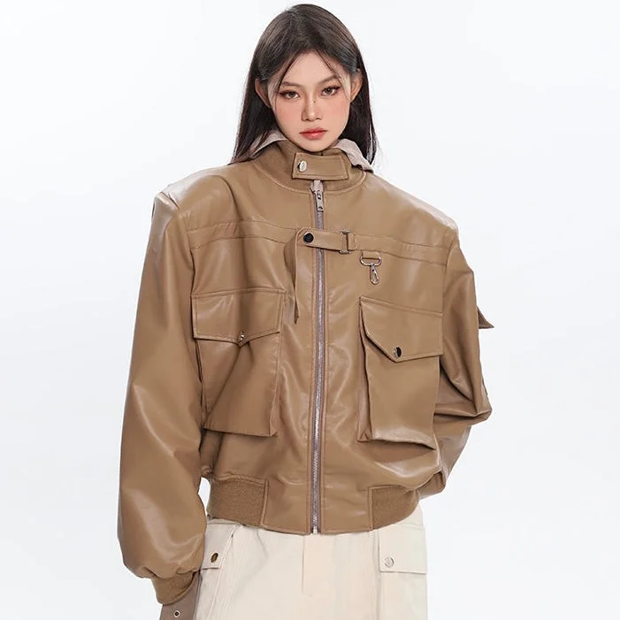 Cassy Cool Girl Biker Pu Leather Long Sleeve Zip Up Jacket Elasticated Jacket Padded Jacket Insulated Jacket Cassy Cool Girl Biker Pu Leather Long Sleeve Zip Up Jacket Elasticated Jacket Padded Jacket Insulated Jacket