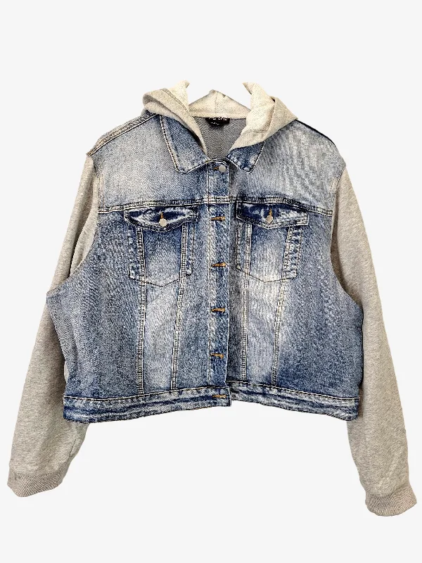 City Chic Distressed Denim Track Combo Jacket Size 22 Tiered Jacket Buttoned Jacket Zippered Jacket City Chic Distressed Denim Track Combo Jacket Size 22 Tiered Jacket Buttoned Jacket Zippered Jacket